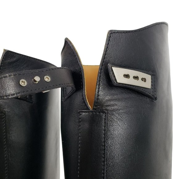 Hermes Tall Black Leather Jumping Boot Silver H Buckle Womens Size 38 Equestrian - Picture 7 of 15